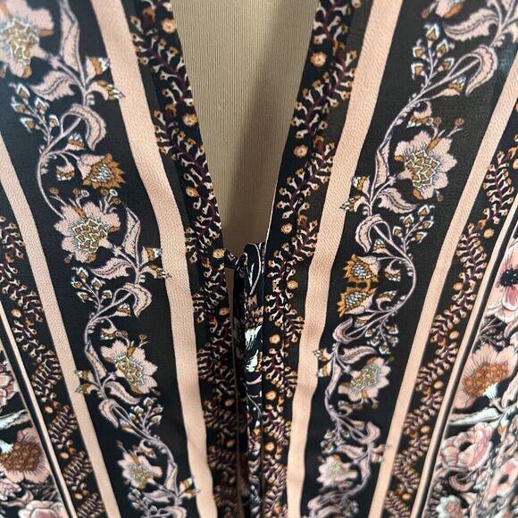 Womens SZ S Boho Flowy Long Duster Cardigan Kimono Floral Artsy Cottagecore 70s - Picture 4 of 9